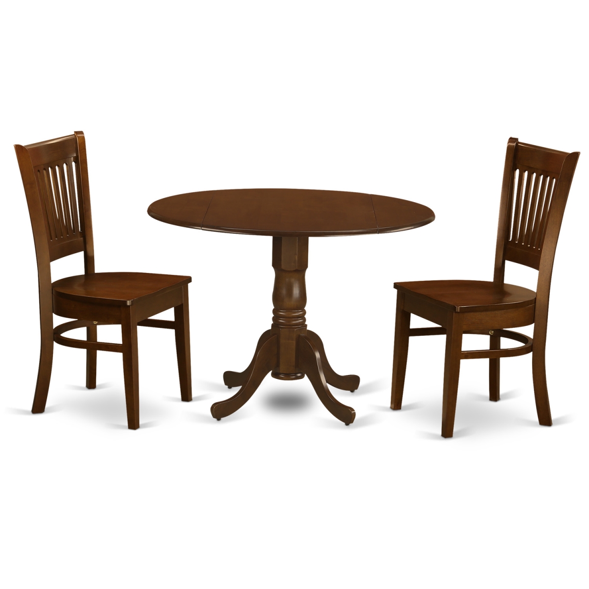 DLVA3-ESP-W Dublin Dining Table with 2 Drop - Leaf & Two Wood Seat Chairs, Espresso - 9 in. - 3 Piece