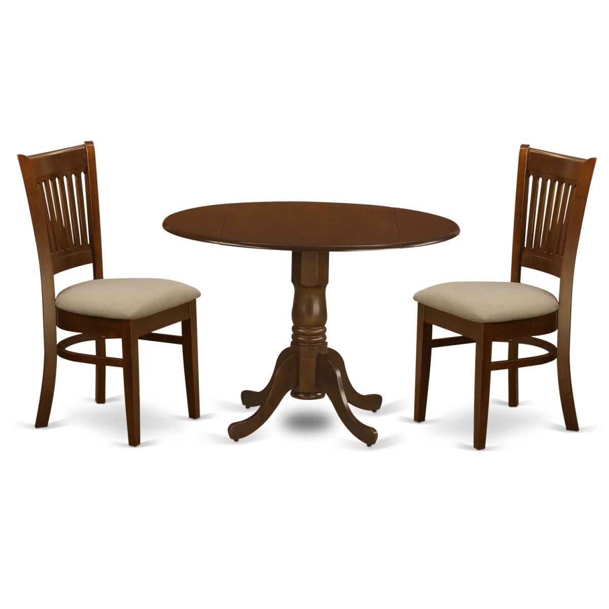 Microfiber Kenley Dining Table with Two Drop - Leaf & 2 Upholstered Seat Chairs, Espresso - 9 in. - 3 Piece