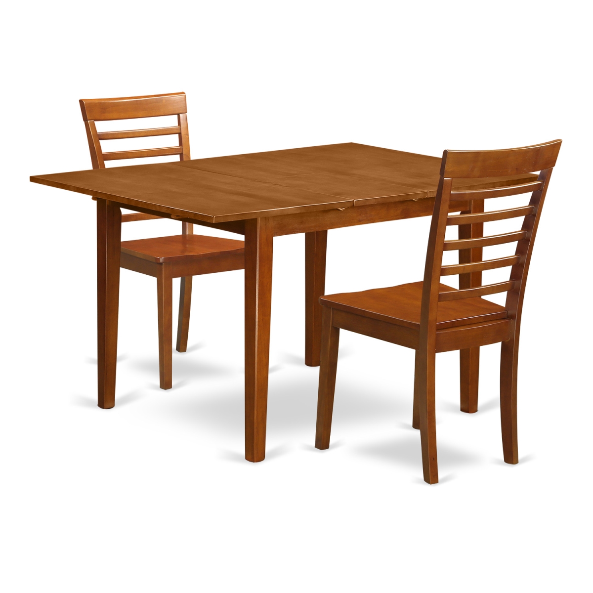 Picture of East West Furniture MILA3-SBR-W Set Milan with Leaf & 2 Hardwood Seat Chairs&#44; Saddle Brown - 3 Piece