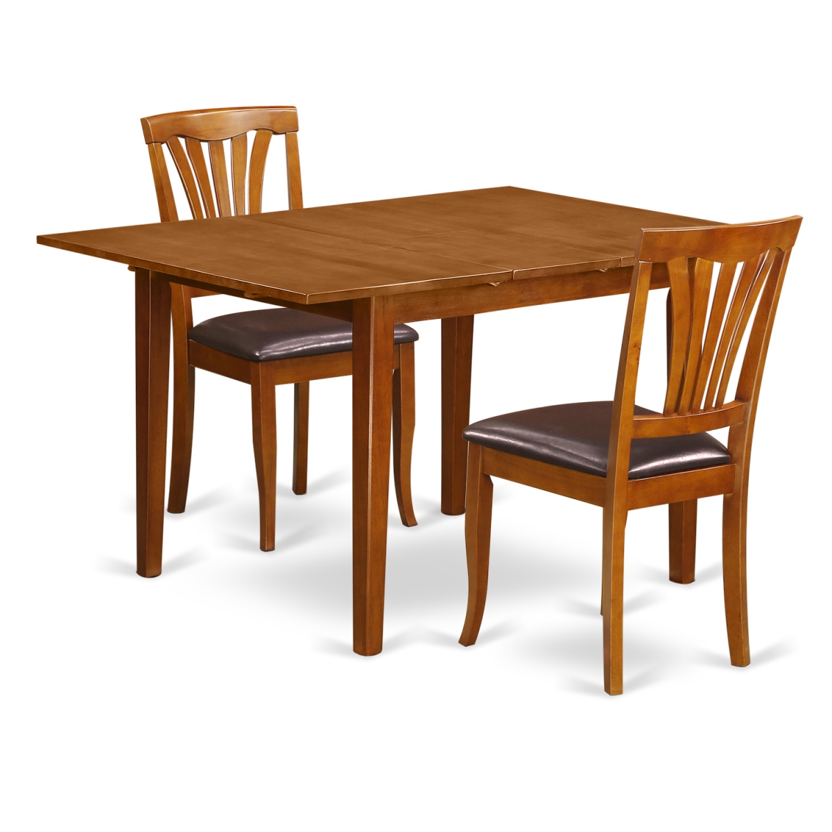 Picture of East West Furniture MLAV3-SBR-LC Set Milan Table with Leaf & 2 Leather Chairs&#44; Saddle Brown - 3 Piece