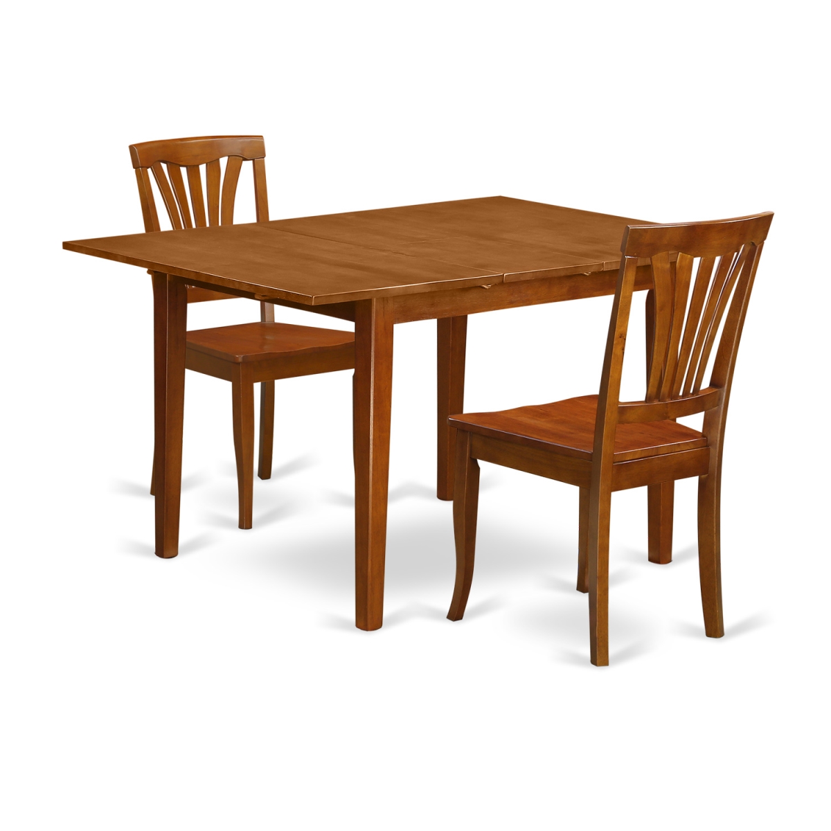 Picture of East West Furniture MLAV3-SBR-W Dining Set - Milan Kitchen Table with Leaf & 2 Solid Wood Chairs&#44; Saddle Brown - 3 Piece