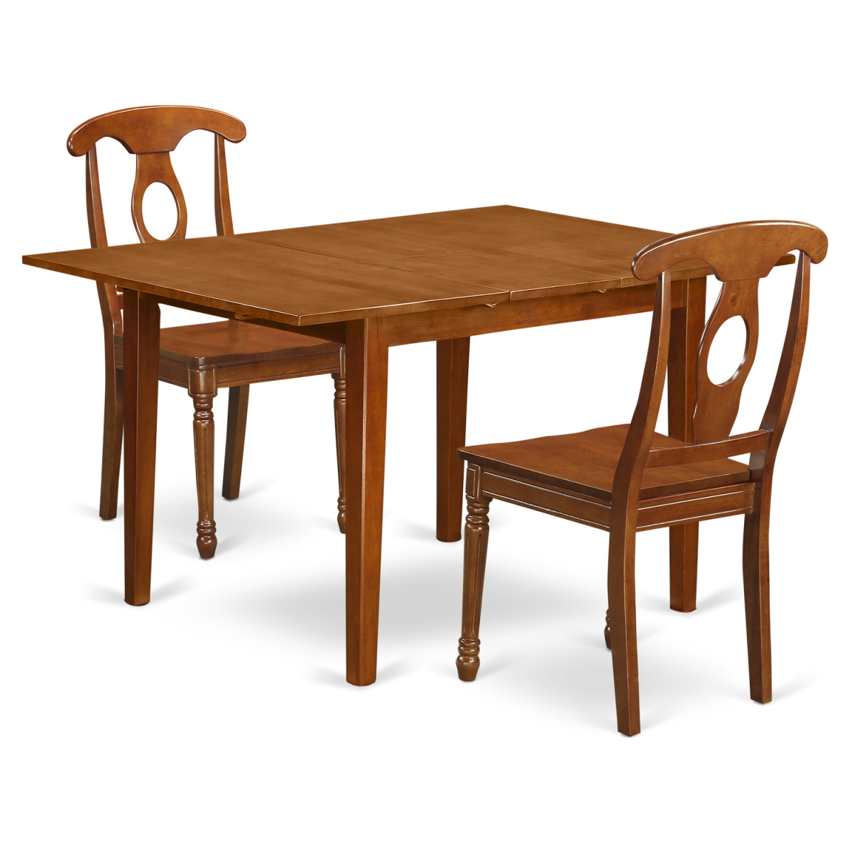 Picture of East West Furniture MLNA3-SBR-W Dining Set - Milan with Leaf & 2 Solid Wood Chairs&#44; Saddle Brown - 3 Piece