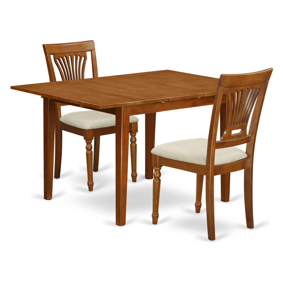 Picture of East West Furniture MLPL3-SBR-C Milan Table with a Leaf & Two Cushioned Chairs&#44; Saddle Brown - 3 Piece