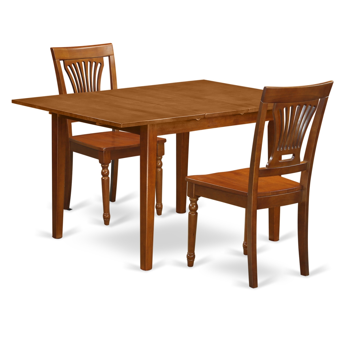Picture of East West Furniture MLPL3-SBR-W Milan Kitchen Table with Leaf & 2 Wood Seat Chairs&#44; Saddle Brown - 3 Piece