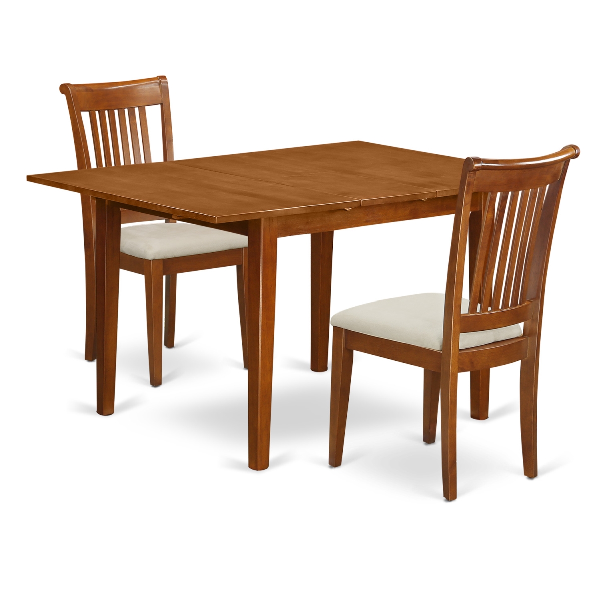 Picture of East West Furniture MLPO3-SBR-C Milan Kitchen Table with Leaf & 2 Cushioned Seat Chairs&#44; Saddle Brown - 3 Piece