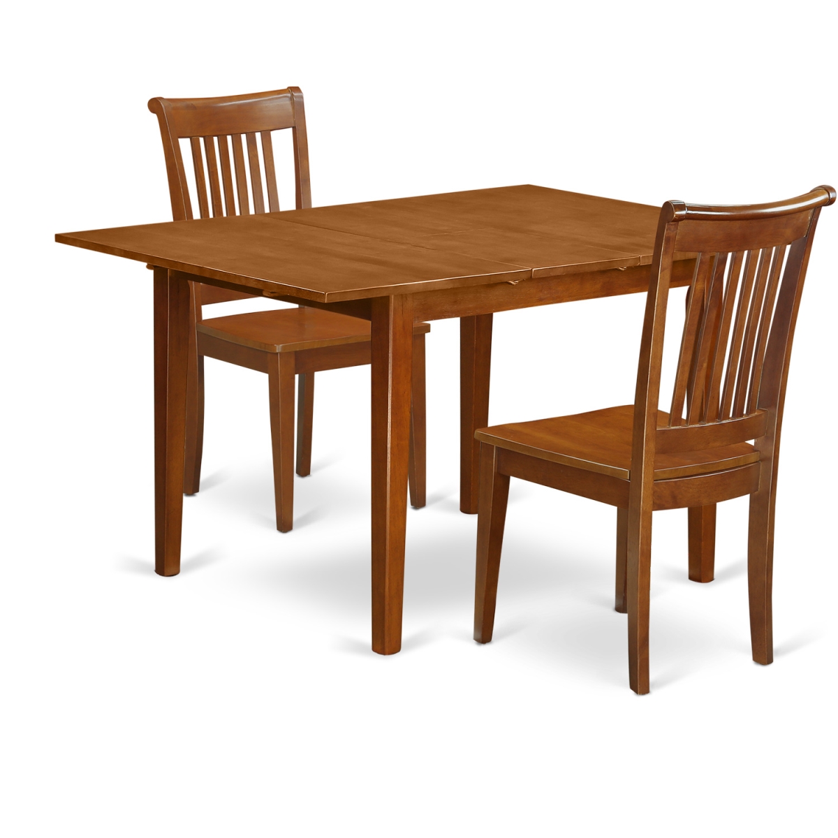 Dining Set - Milan with Leaf & 2 Hardwood Chairs, Saddle Brown - 3 Piece