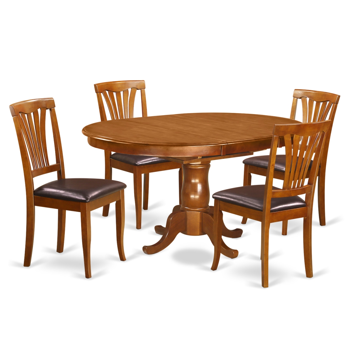 Faux Leather Set Portland Dining Table with Leaf & Four Upholstered Seat Chairs, Saddle Brown - 18 in. - 5 Piece