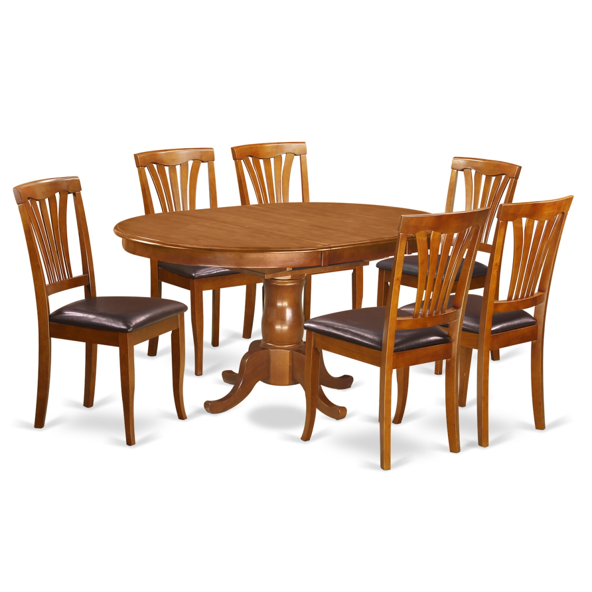 Set Portland Kitchen Table with Leaf & Six Leather Chairs, Saddle Brown - 18 in. - 7 Piece