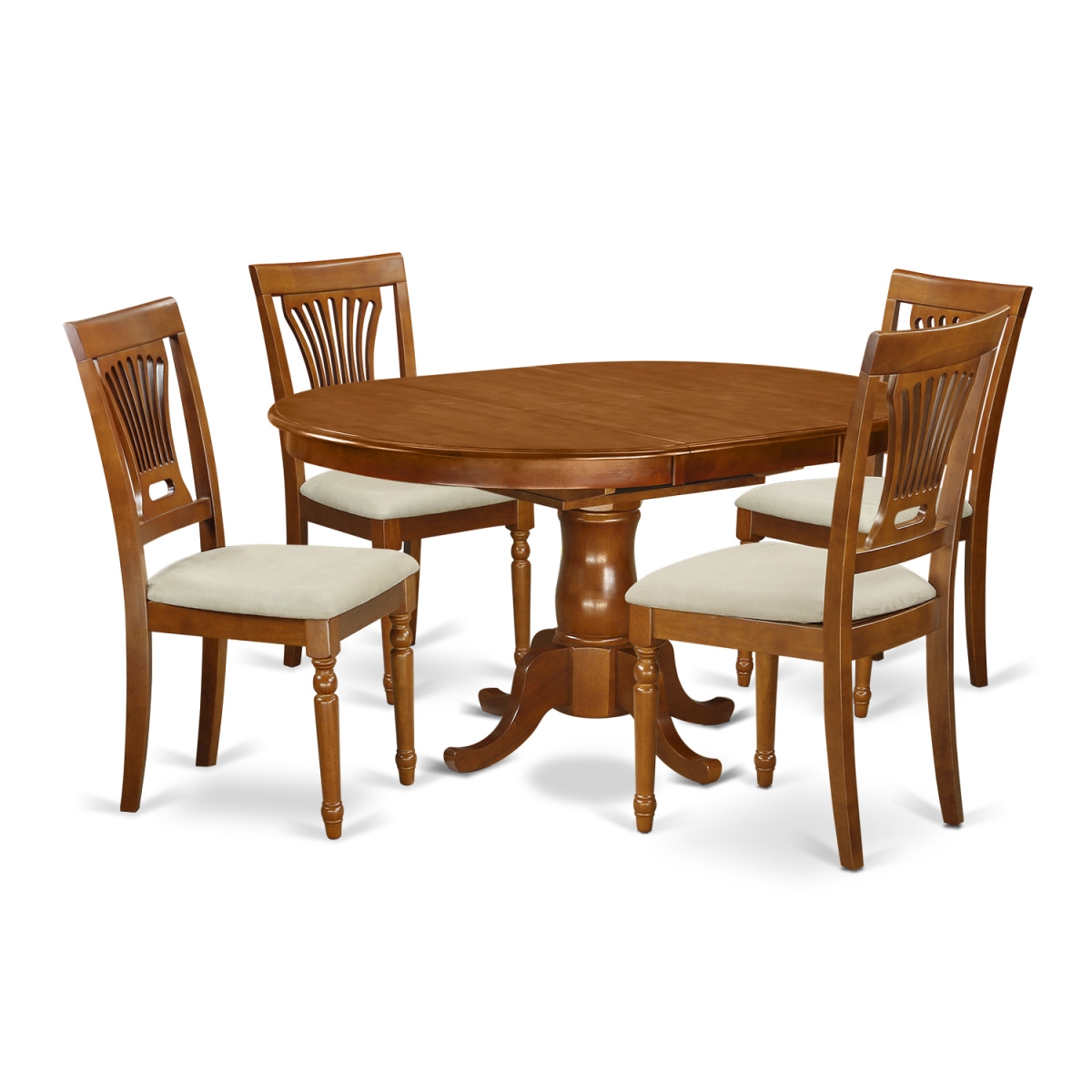Set Portland Dining Table with Leaf & Four Cushioned Seat Chairs, Saddle Brown - 18 in. - 5 Piece