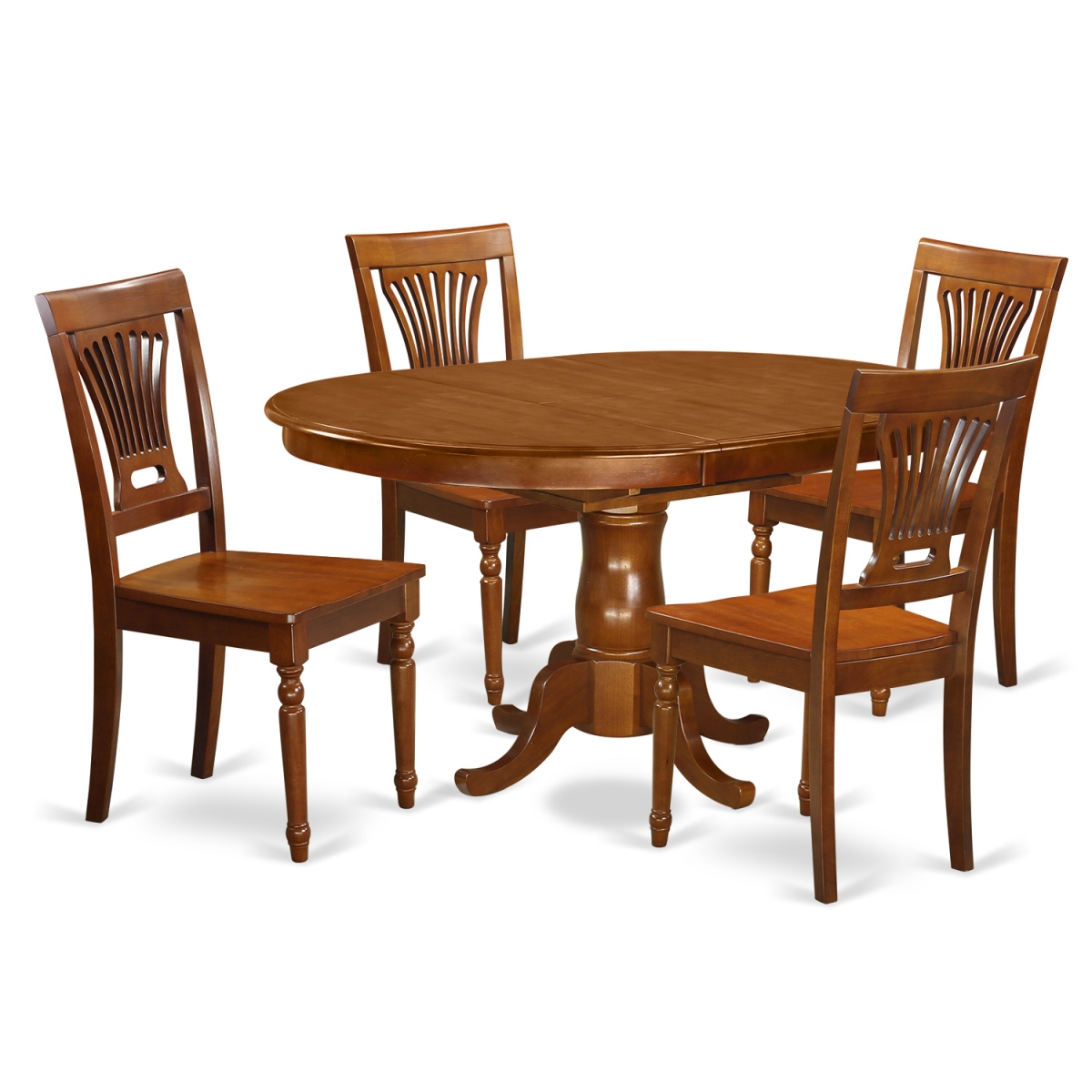 Picture of East West Furniture POPL5-SBR-W Wood Seat Portland Table with Leaf & Four Hard Chairs&#44; Saddle Brown - 18 in. - 5 Piece