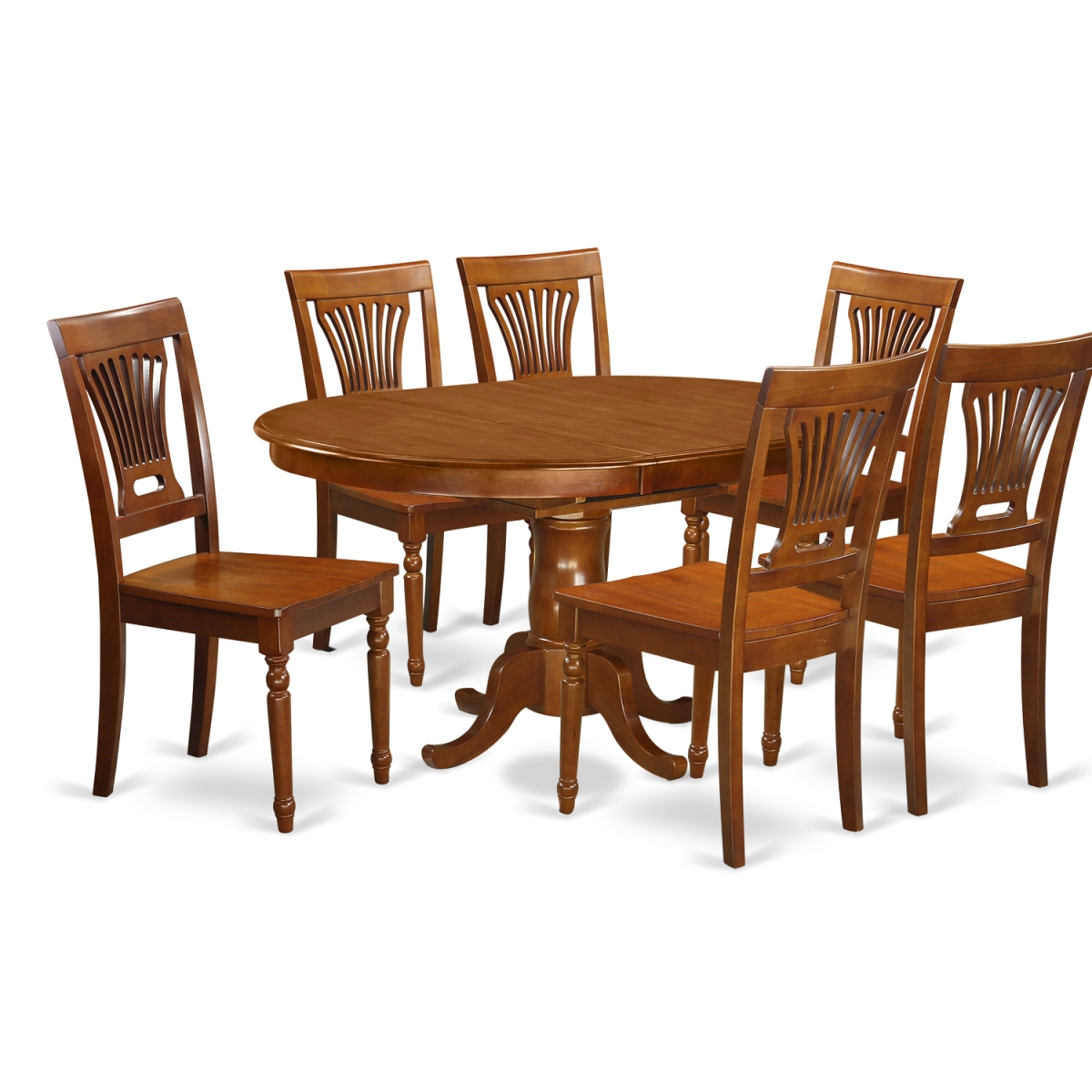 Portland Table with Leaf & Six Solid Wood Chairs, Saddle Brown - 18 in. - 7 Piece