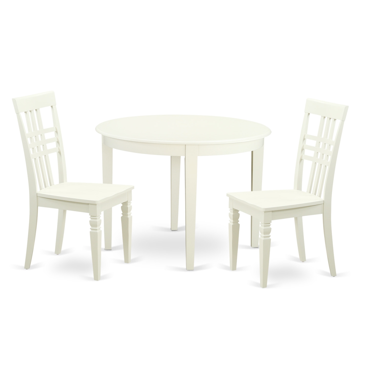 Picture of East West Furniture BOLG3-LWH-W Small Kitchen Table Set with One Boston Dining Room Table & Two Chairs, Linen White - 3 Piece