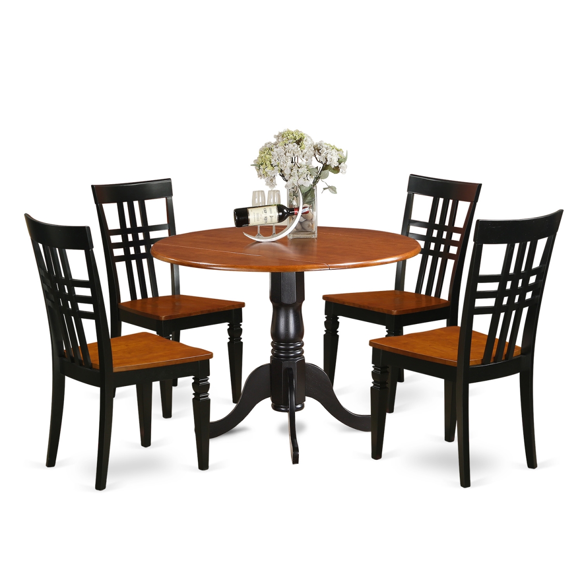 Picture of East West Furniture DLLG5-BCH-W Table Set with One Dublin Table & Four Chairs, Black & Cherry - 5 Piece