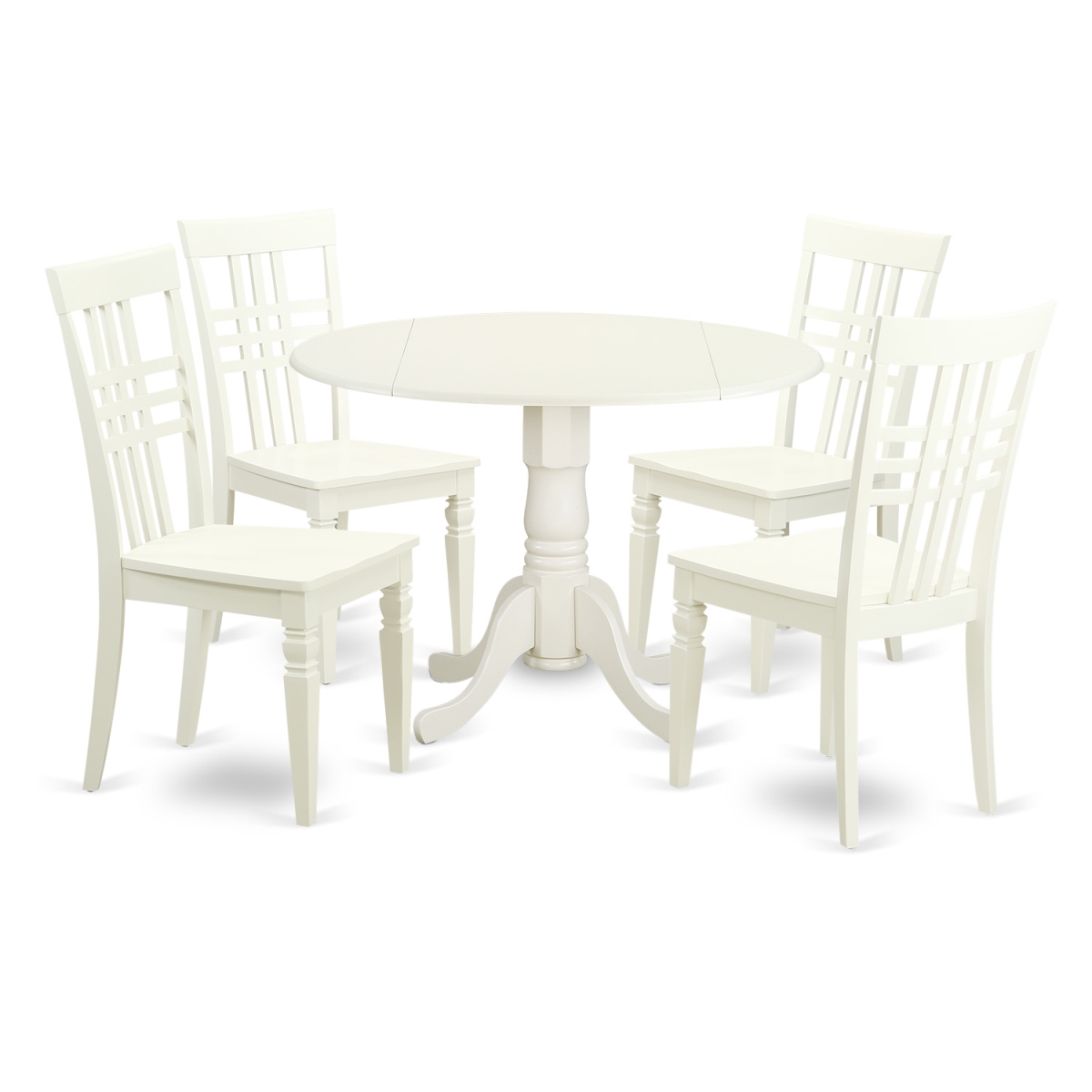 Small Kitchen Table Set with One Dublin Table & 4 Chairs, Linen White - 5 Piece