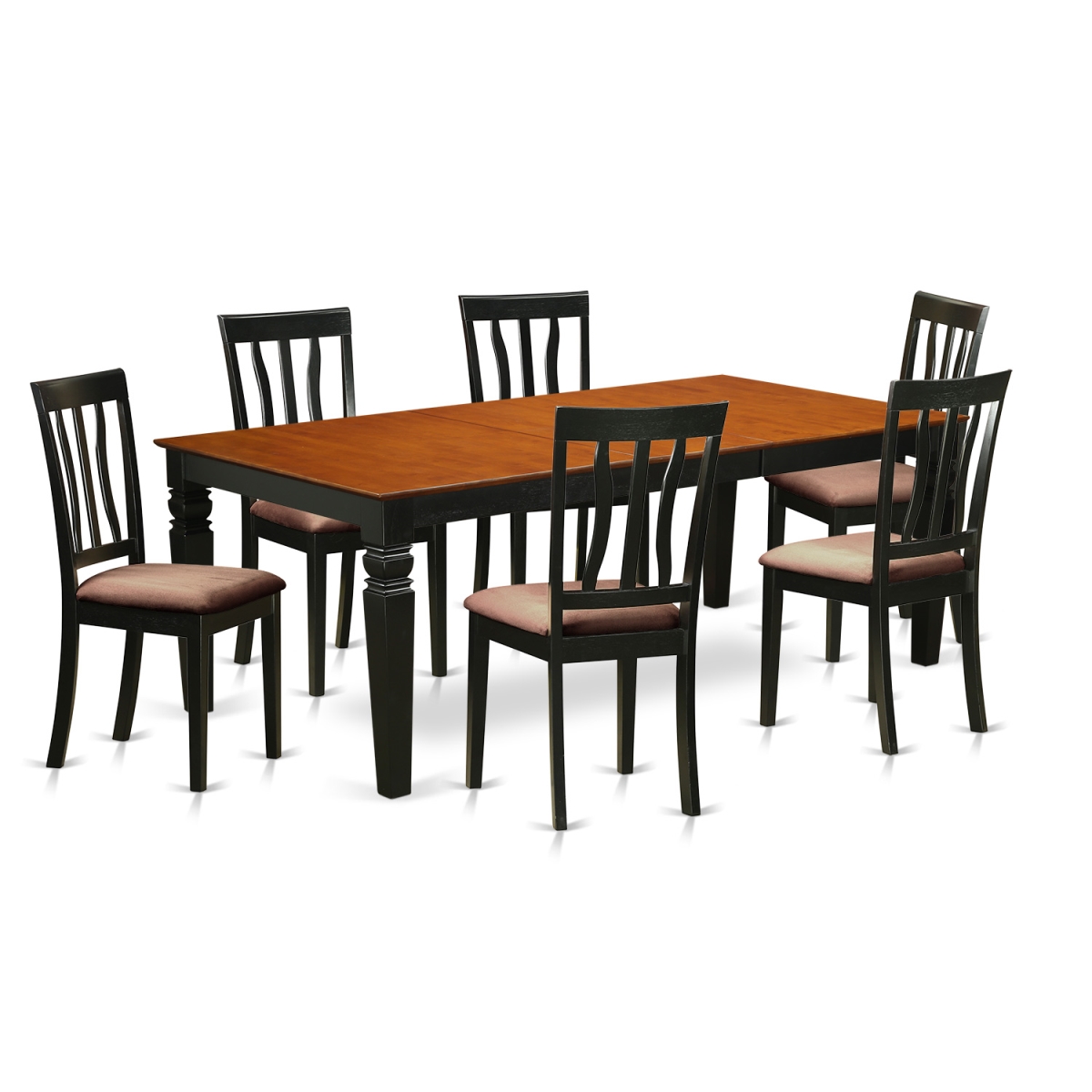 Microfiber Kitchen Table Set with One Logan Dining Table & 6 Chairs, Black & Cherry - 7 Piece