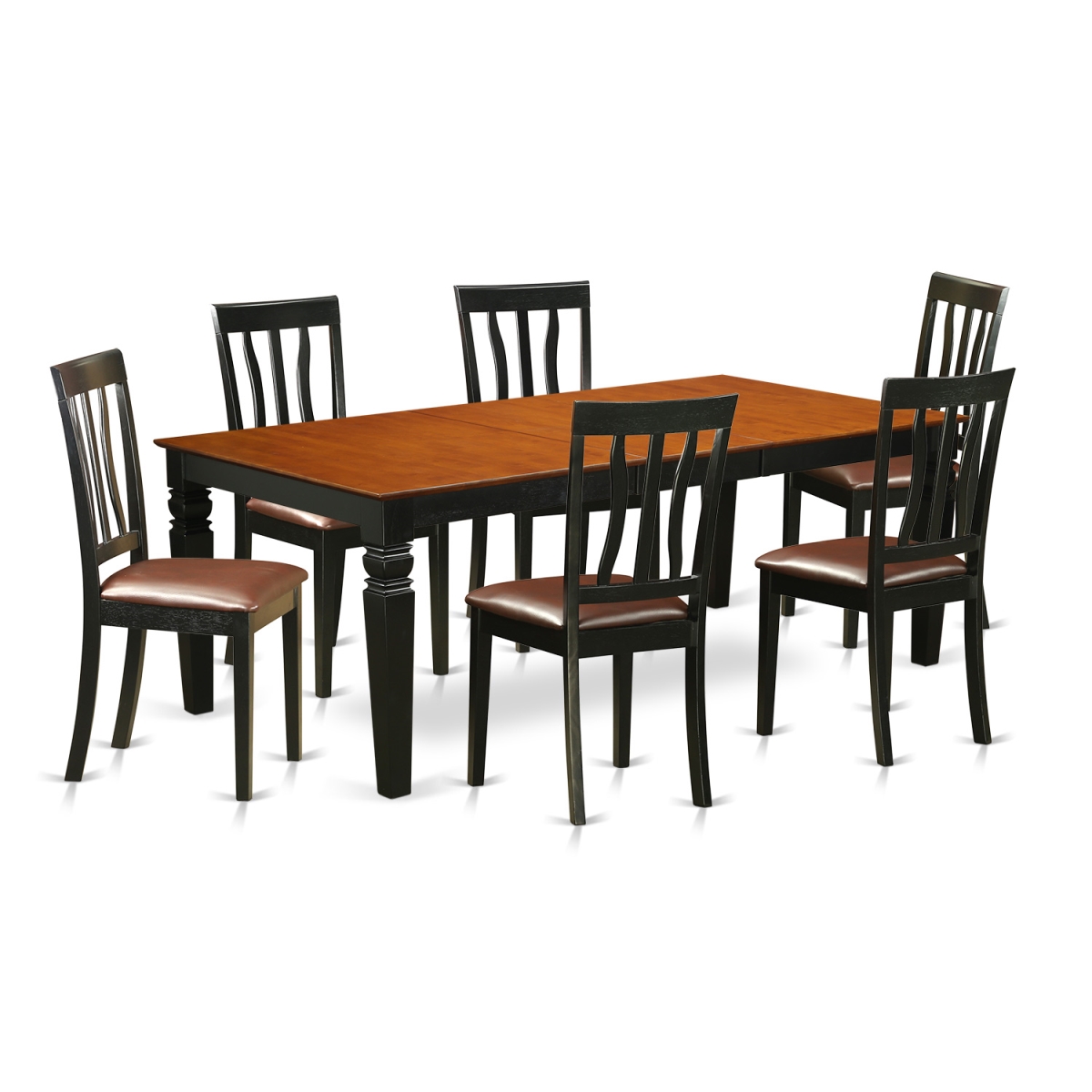 Table Set with One Logan Dining Table & Six Chairs, Black & Cherry - 7 Piece