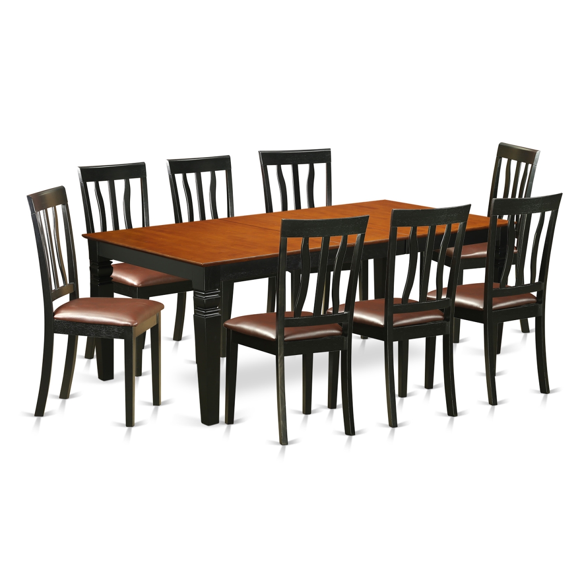Faux Leather Kitchen Table Set with One Logan Dining Table & 8 Chairs, Black & Cherry - 9 Piece