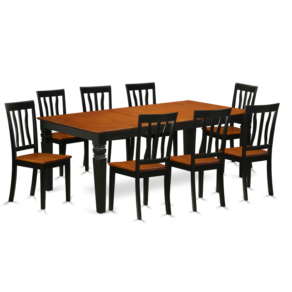 Kitchen Dinette Set with One Logan Table & 8 Chairs, Black & Cherry - 9 Piece