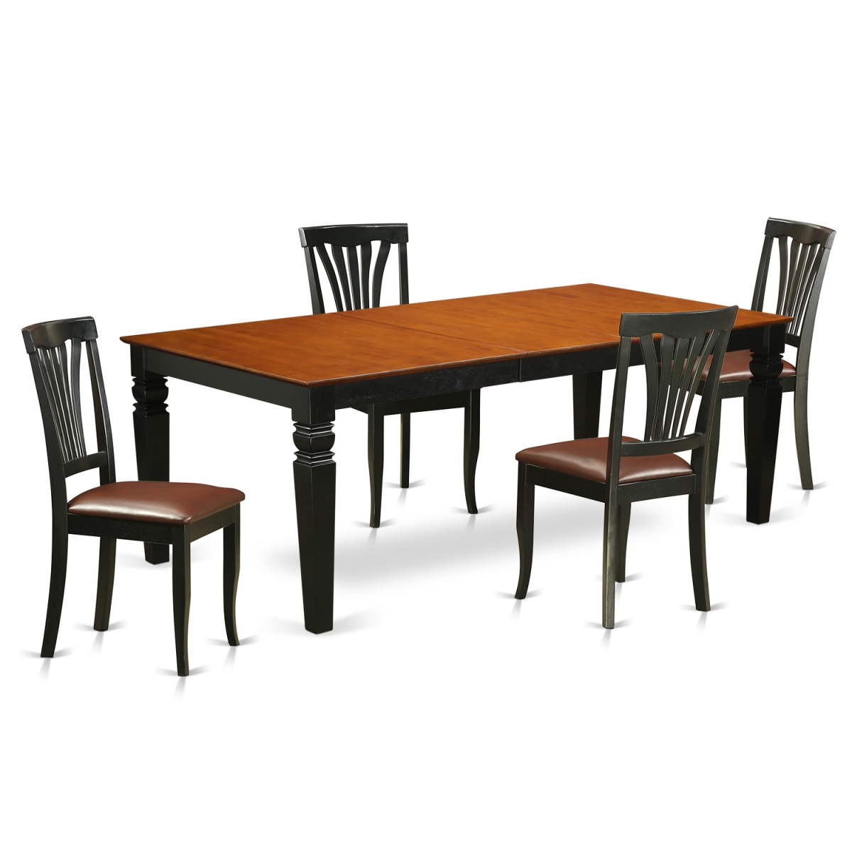 Faux Leather Table & Chair Set with One Logan Table & 4 Chairs, Black & Cherry - 5 Piece