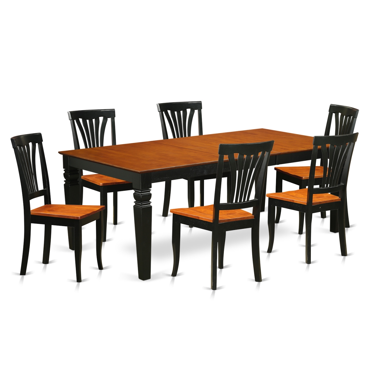 Dinette Set with One Logan Table & 6 Chairs - Black & Cherry - 7 Piece
