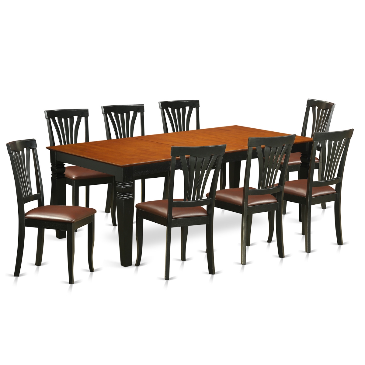 Table Set with One Logan Dining Table & Eight Chairs, Black & Cherry - 9 Piece