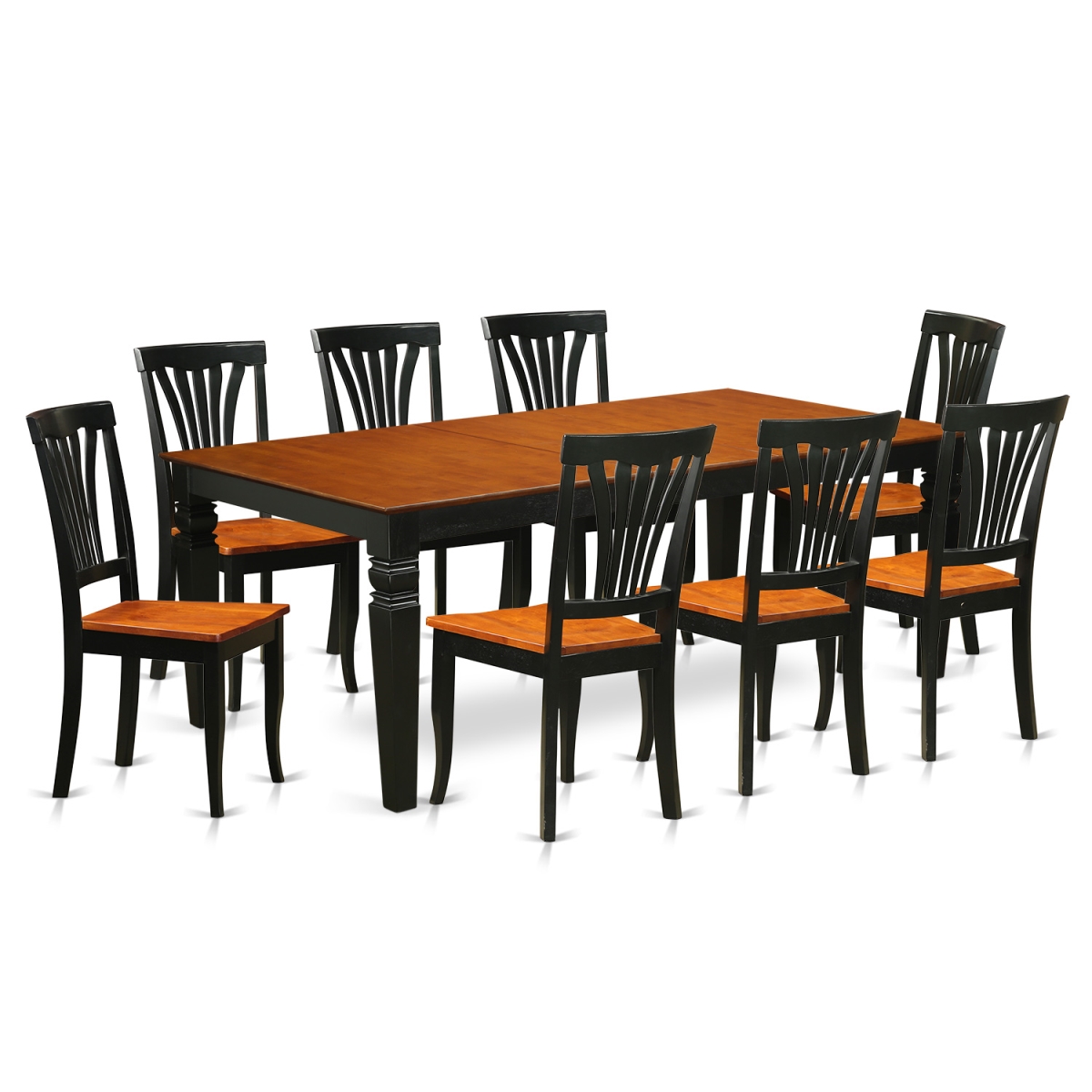 Kitchen Dinette Set with One Logan Dining Table & 8 Chairs, Black & Cherry - 9 Piece