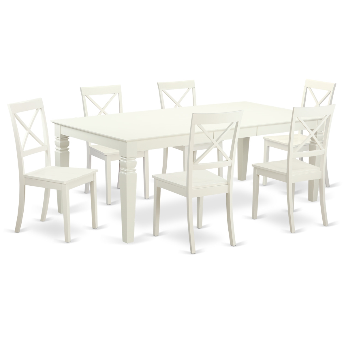 Kitchen Tables & Chair Set with One Logan Table & 6 Chairs, Linen White - 7 Piece