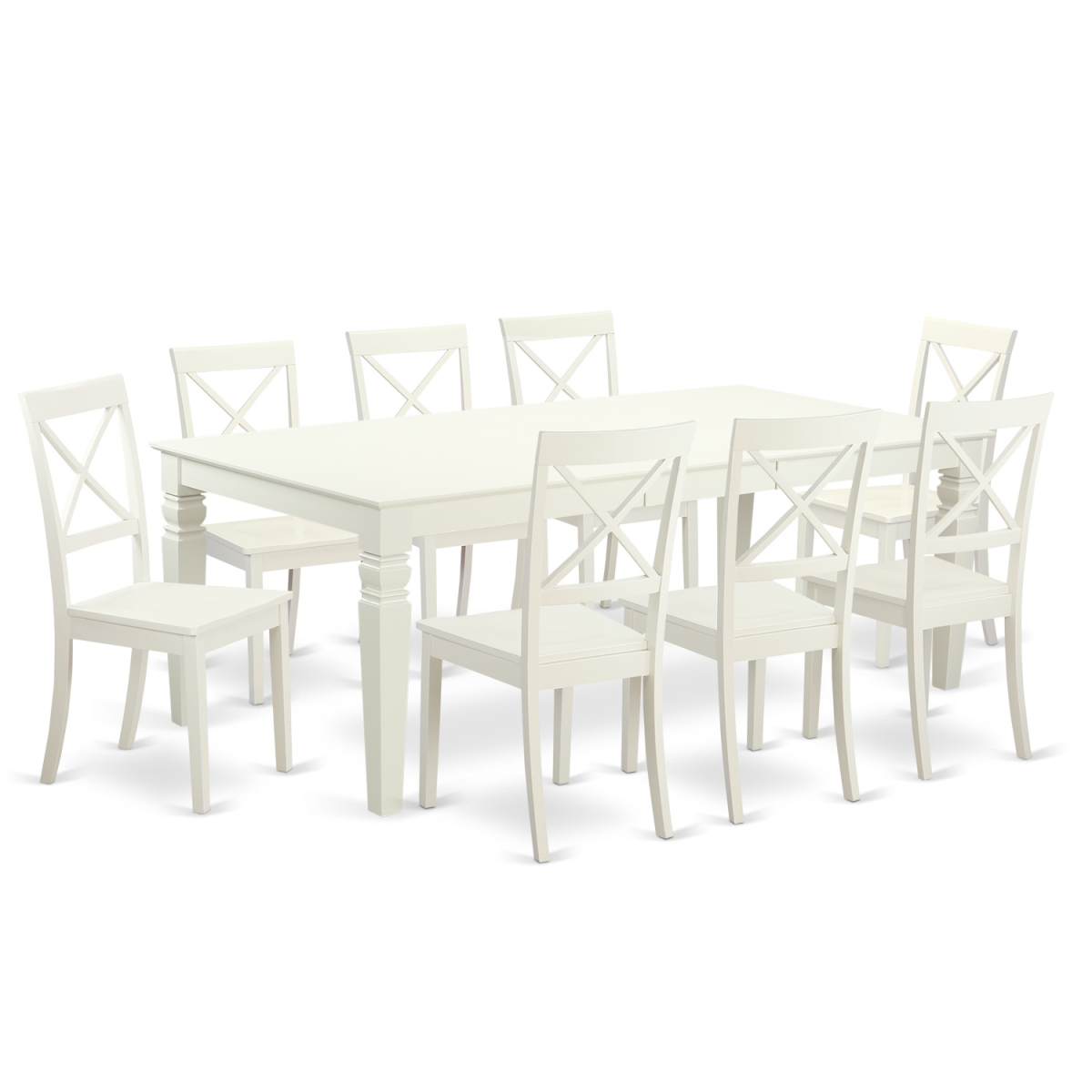 Table & Chair Set with One Logan Dining Room Table & Eight Chairs, Linen White - 9 Piece