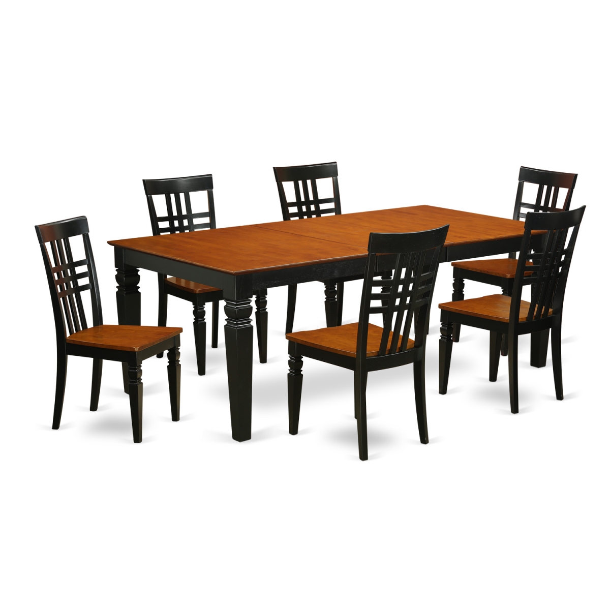 Table & Chair Set with One Logan Table & Six Chairs - Black & Cherry - 7 Piece