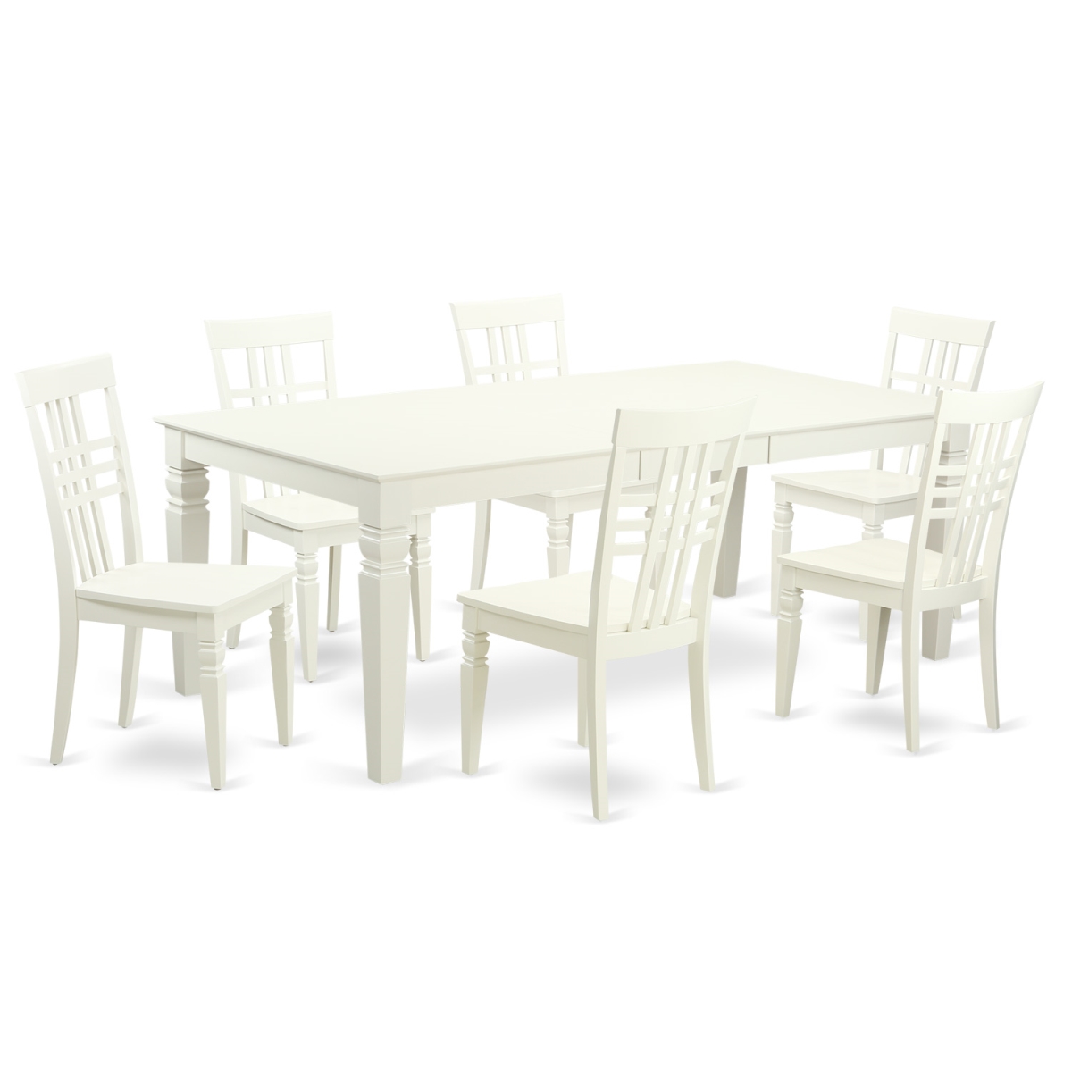 Table Set with One Logan Dining Table & Six Chairs, Linen White - 7 Piece