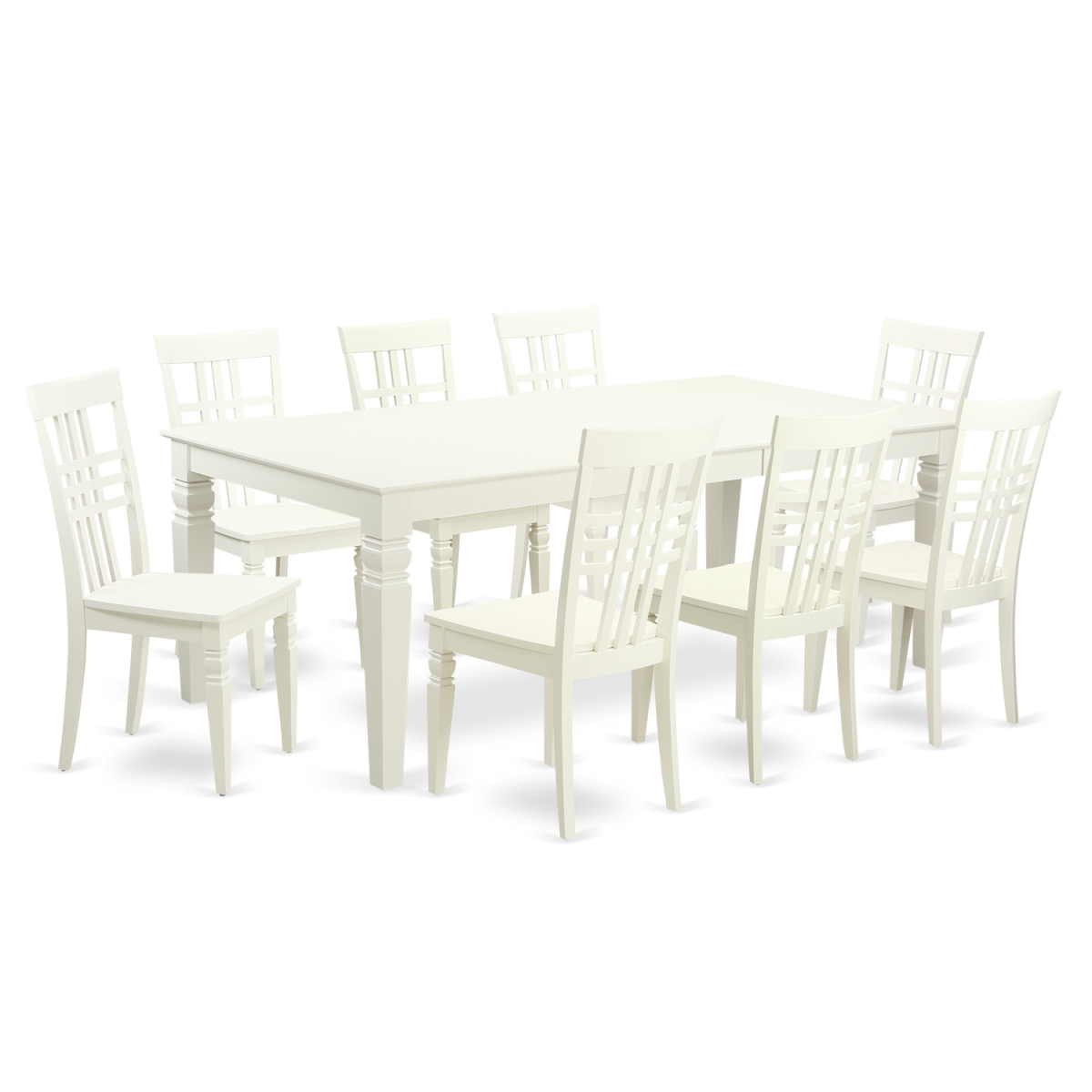 Table Set with One Logan Dining Room Table & Eight Chairs, Linen White - 9 Piece