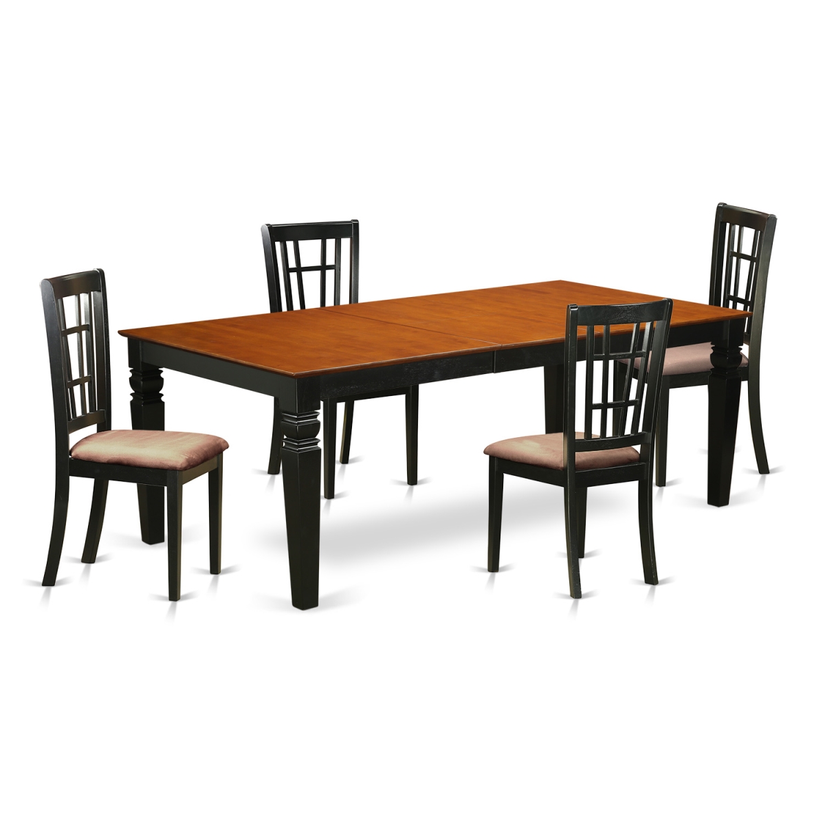 Kitchen Tables & Chair Set with One Logan Dining Table & Four Chairs, Black & Cherry - 5 Piece