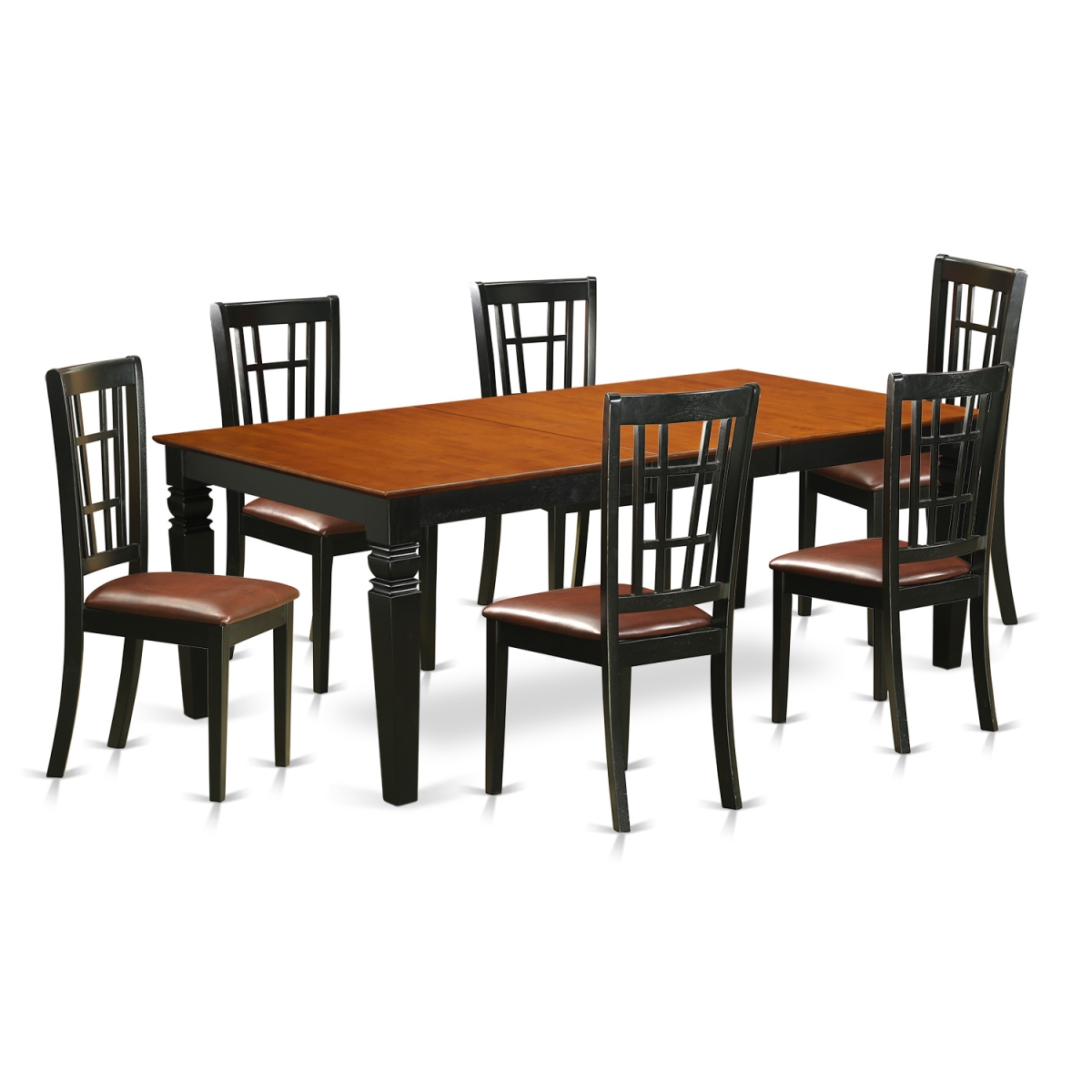 Dining Room Table Set with One Logan Table & Six Chairs, Black & Cherry - 7 Piece