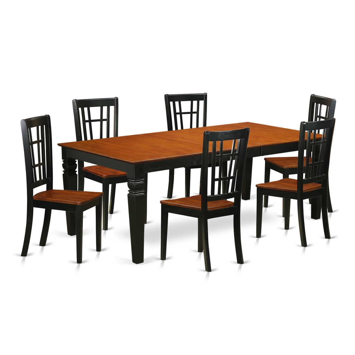Table Set with One Logan Dining Room Table & 6 Chairs, Black & Cherry - 7 Piece