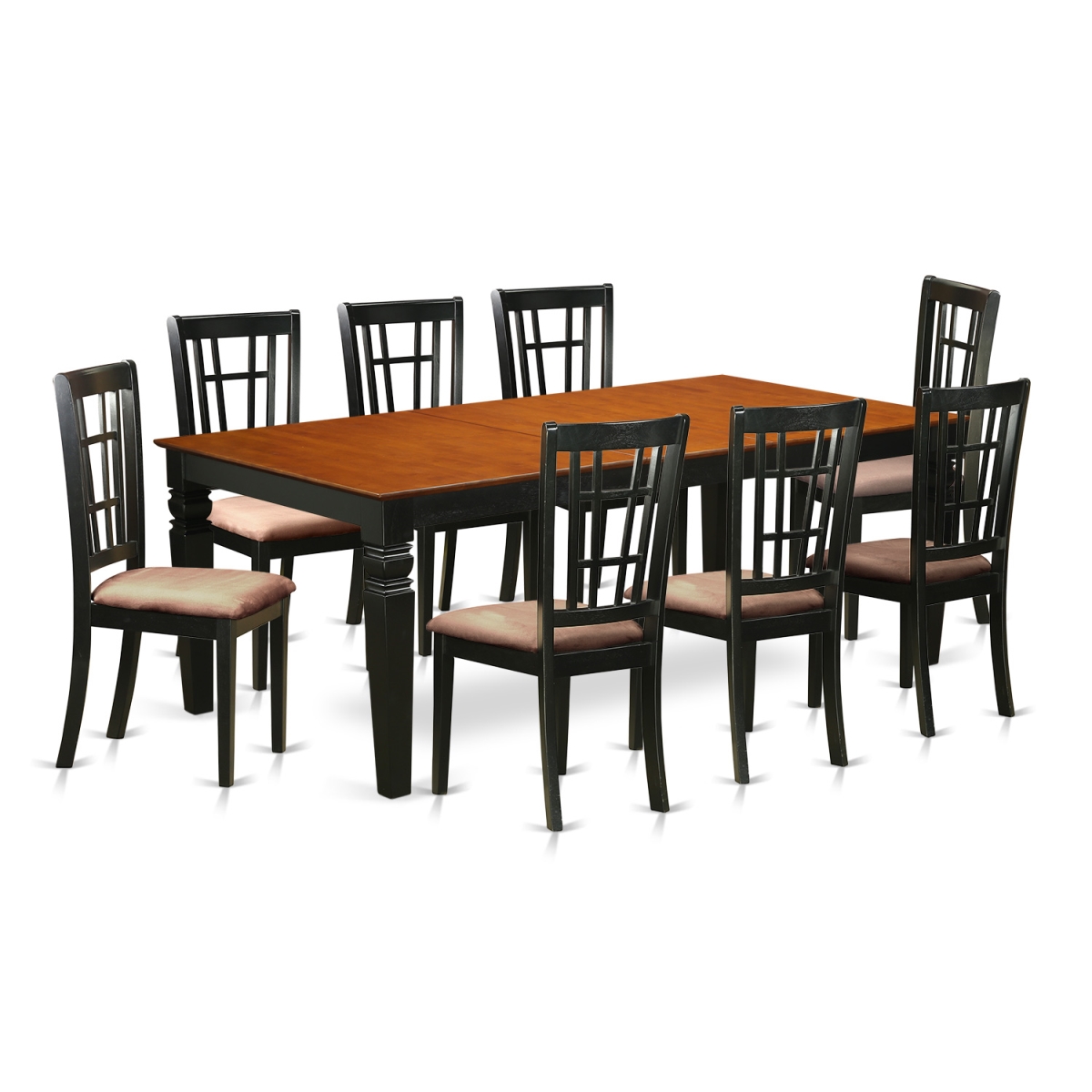 Microfiber Kitchen Table Set with One Logan Dining Table & Eight Chairs, Black & Cherry - 9 Piece