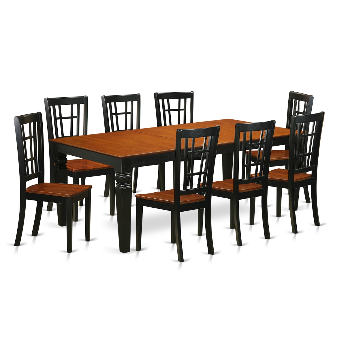 Dinette Set with One Logan Dining Table & 8 Chairs - Black & Cherry - 9 Piece
