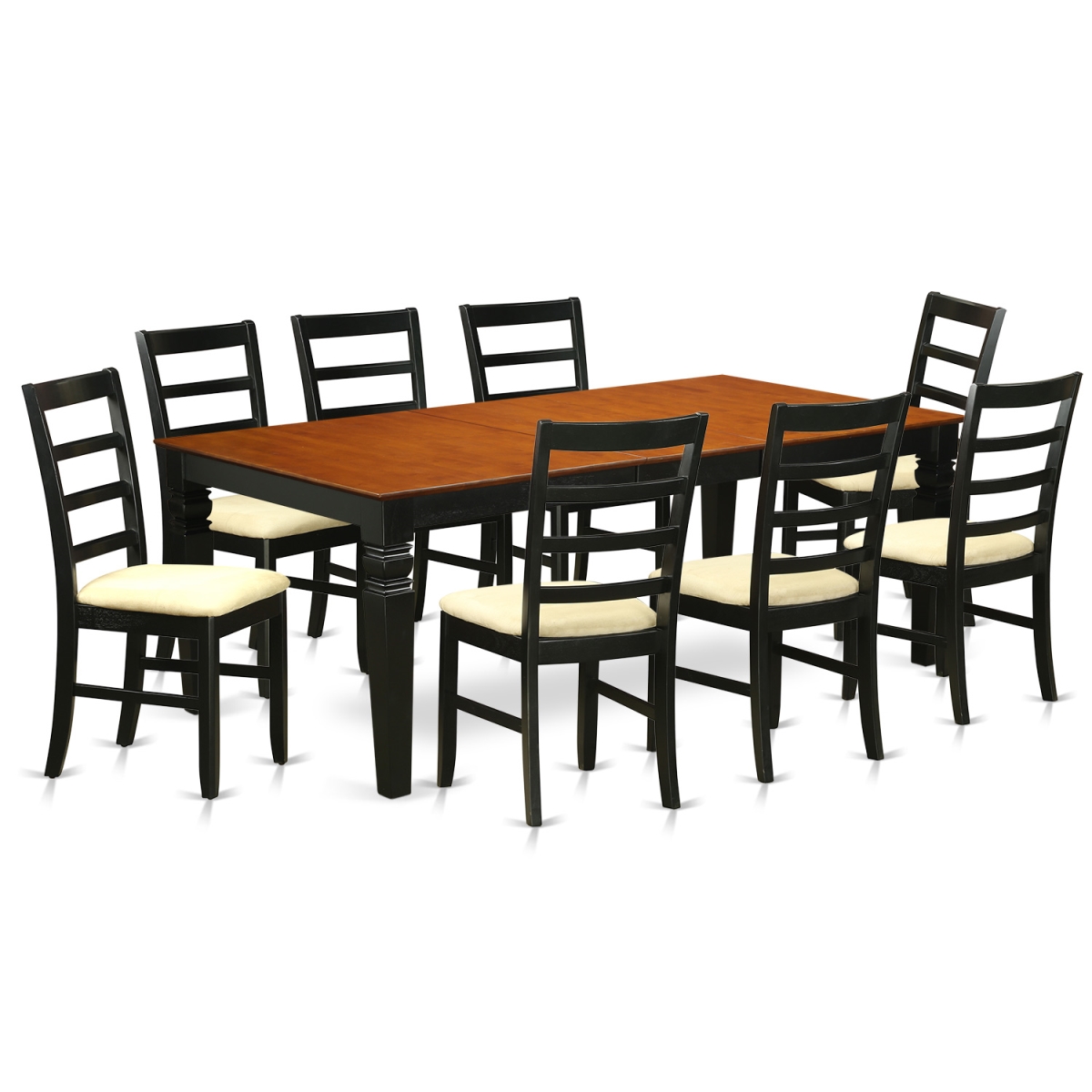 Microfiber Table & Chair Set with One Logan Dining Table & 8 Chairs, Black & Cherry - 9 Piece