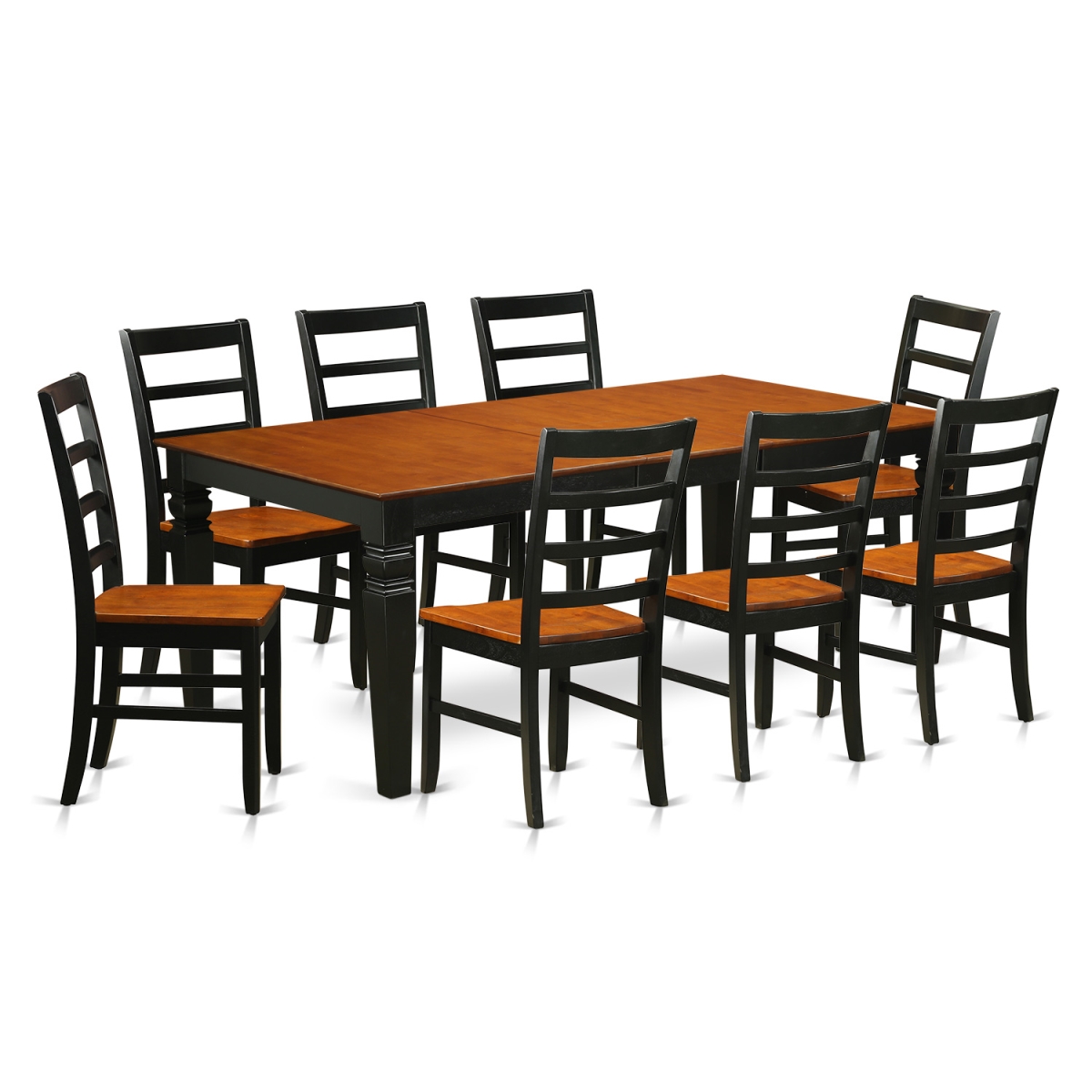 Wood Seat Table & Chair Set with One Logan Dining Table & 8 Chairs, Black & Cherry - 9 Piece