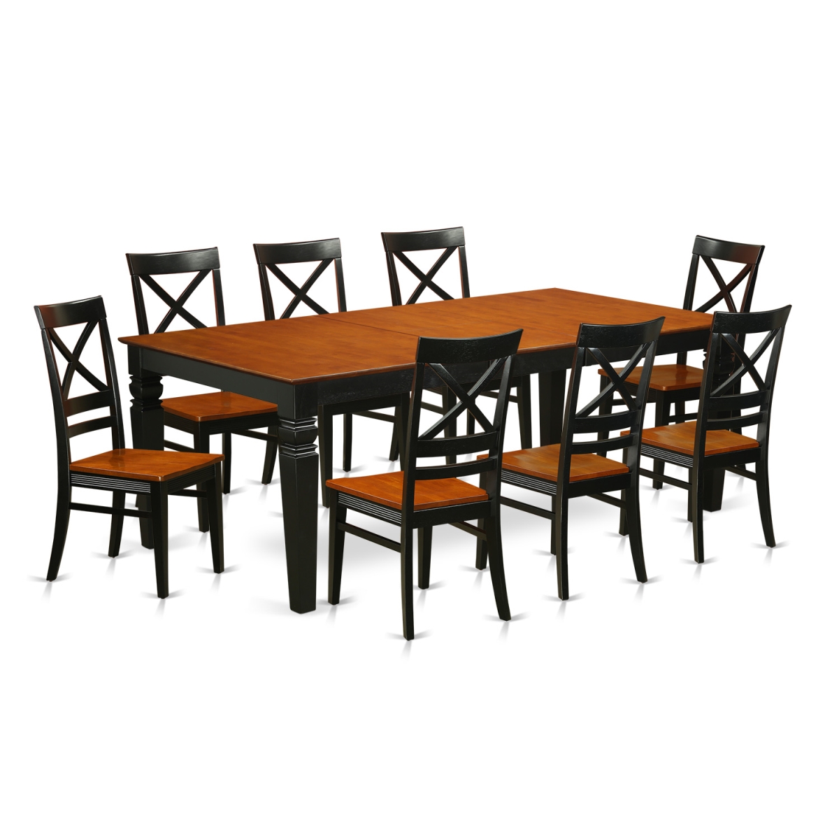 Wood Seat Kitchen Table Set with One Logan Dining Table & 8 Chairs, Black & Cherry - 9 Piece
