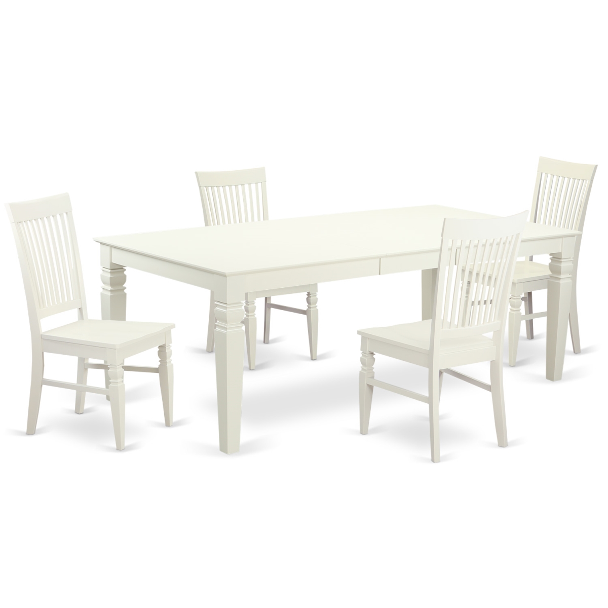 Dining Room Set with One Logan Table & 4 Chairs, Linen White - 5 Piece