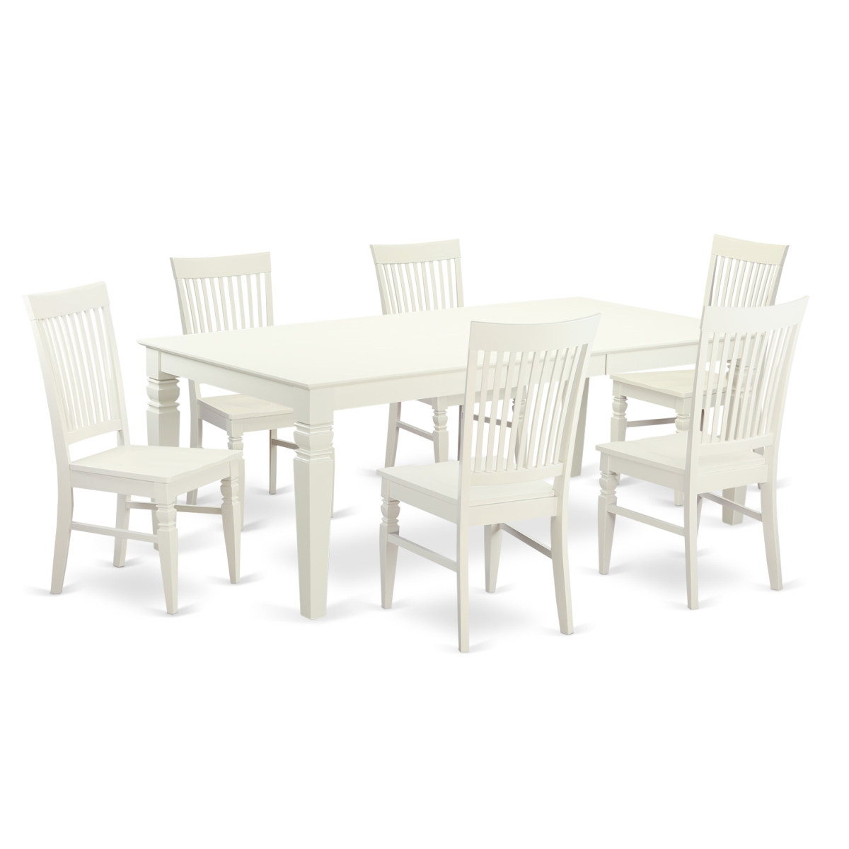 Dining Table Set with One Logan Table & Six Chairs, Linen White - 7 Piece