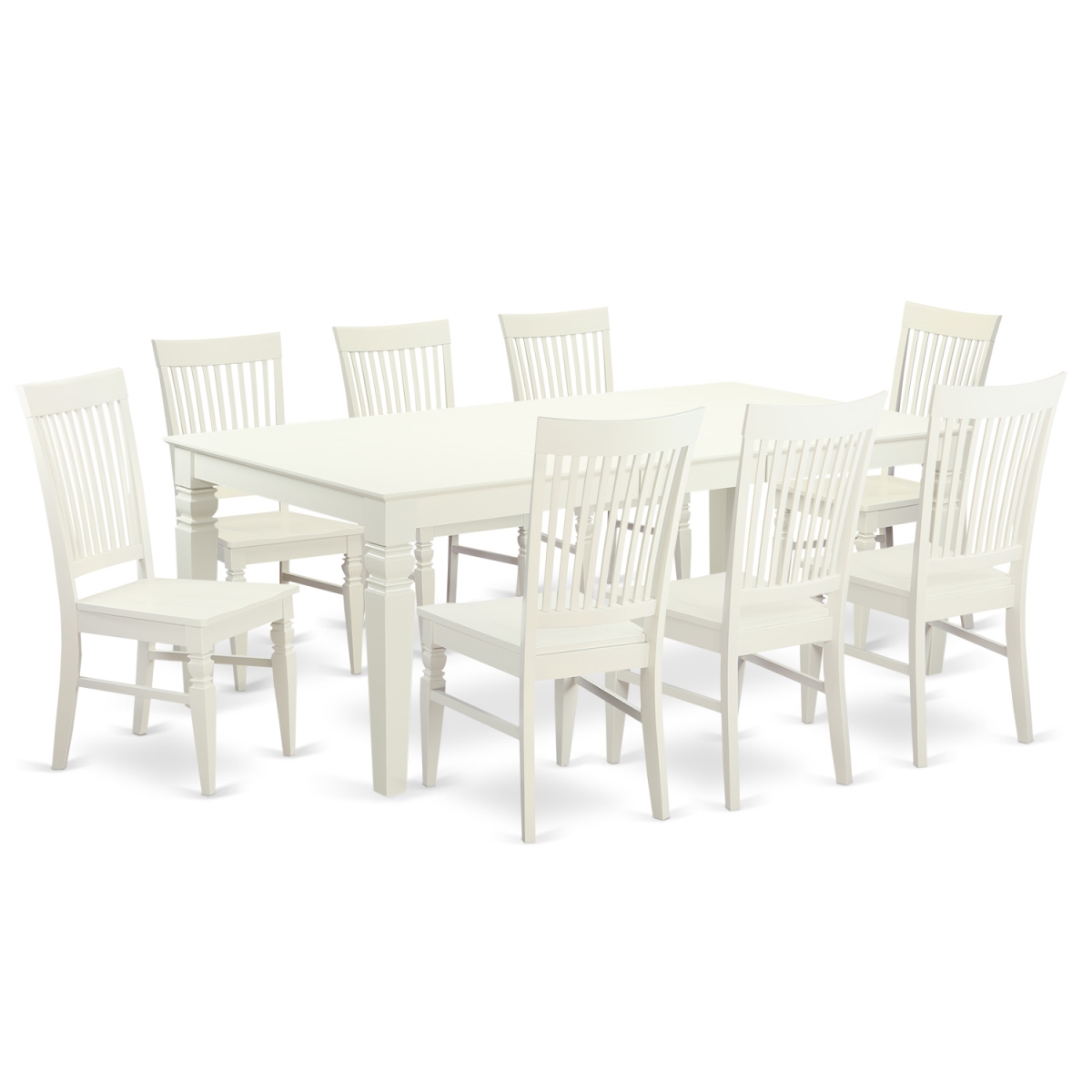 Table Set with One Logan Dining Table & 8 Chairs, Linen White - 9 Piece