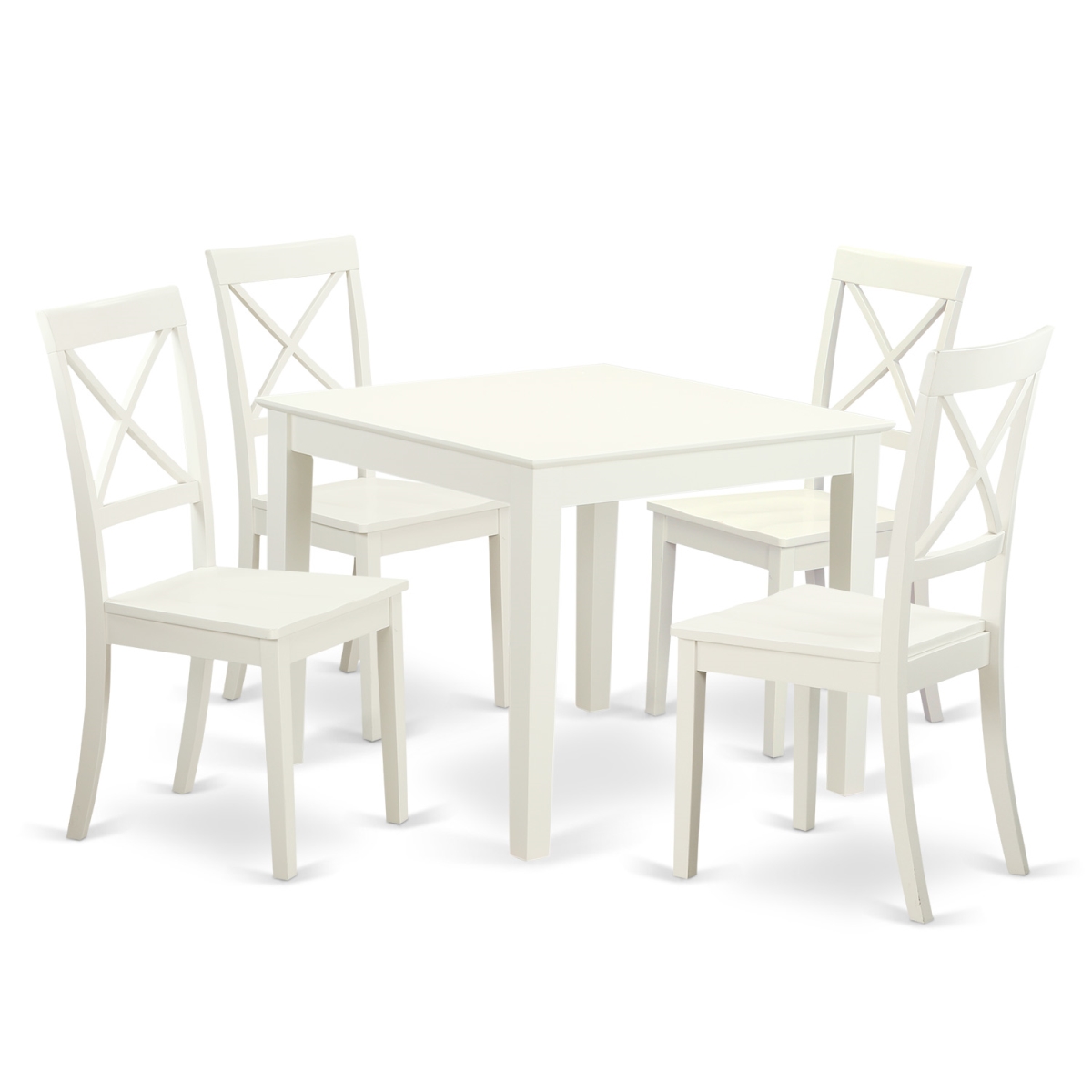 Picture of East West Furniture OXBO5-LWH-W Small Kitchen Table Set with 4 Hardwood Chairs Oxford&#44; Linen White - 5 Piece