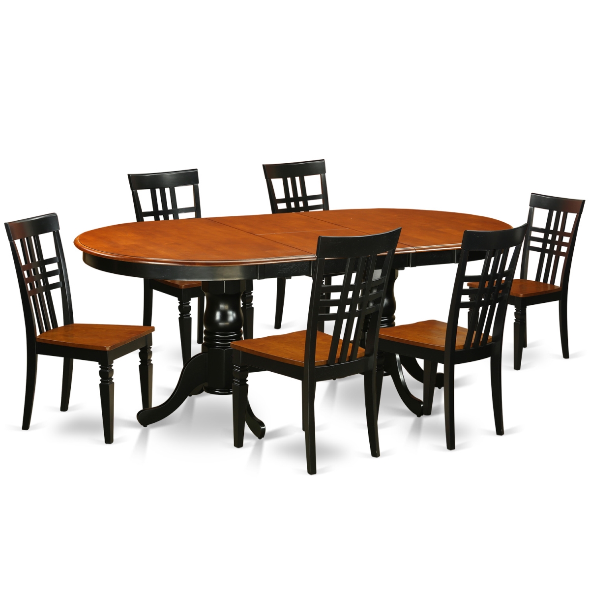 Table & Chair Set with One Plainville Dining Room Table & Six Chairs, Black & Cherry - 7 Piece