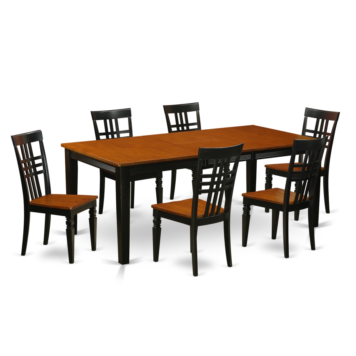 Kitchen Table Set with One Quincy Dining Table & Six Chairs, Black & Cherry - 7 Piece