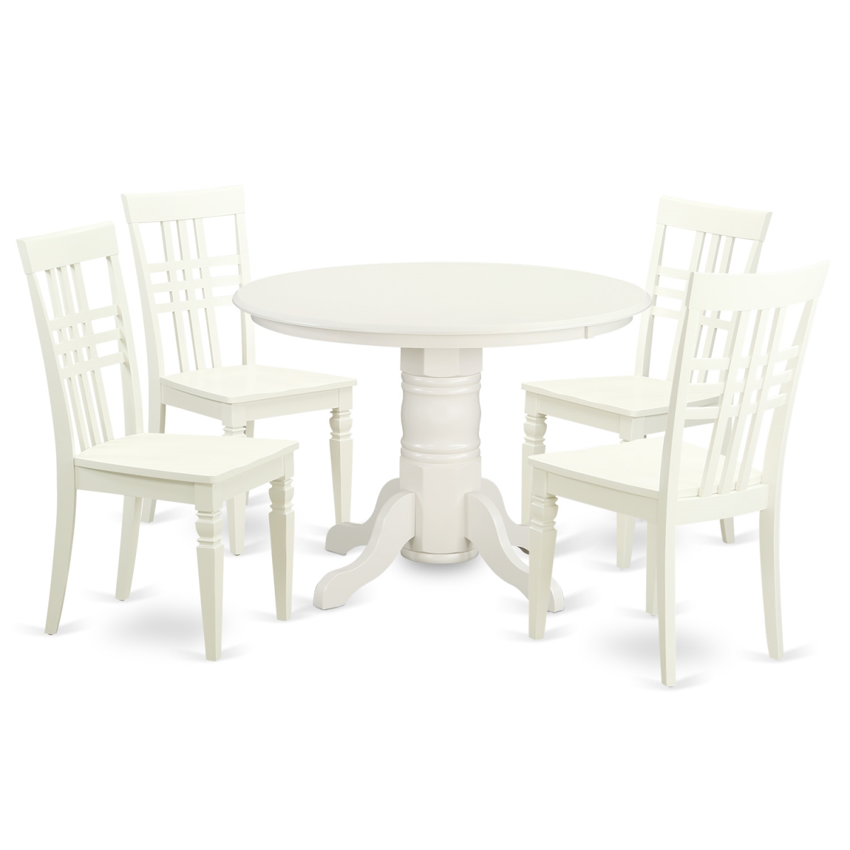 Small Dinette Set with One Shelton Dining Room Table & 4 Chairs, Linen White - 5 Piece