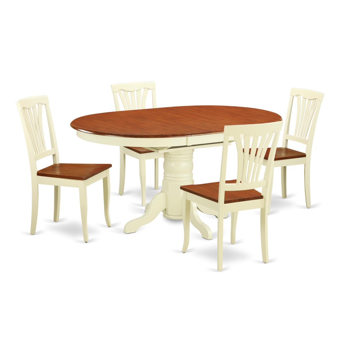 Dinette Table with Leaf & 4 Wood Seat Chairs, Buttermilk & Cherry - 5 Piece