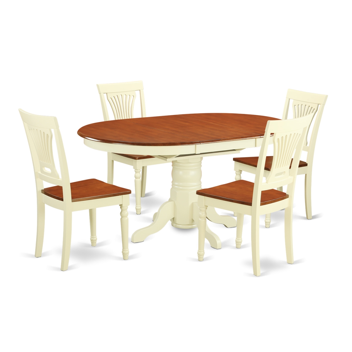 AVPL5-WHI-W Dining Table with a Leaf & Four Wood Seat Chairs, Buttermilk & Cherry - 5 Piece -  East West Furniture