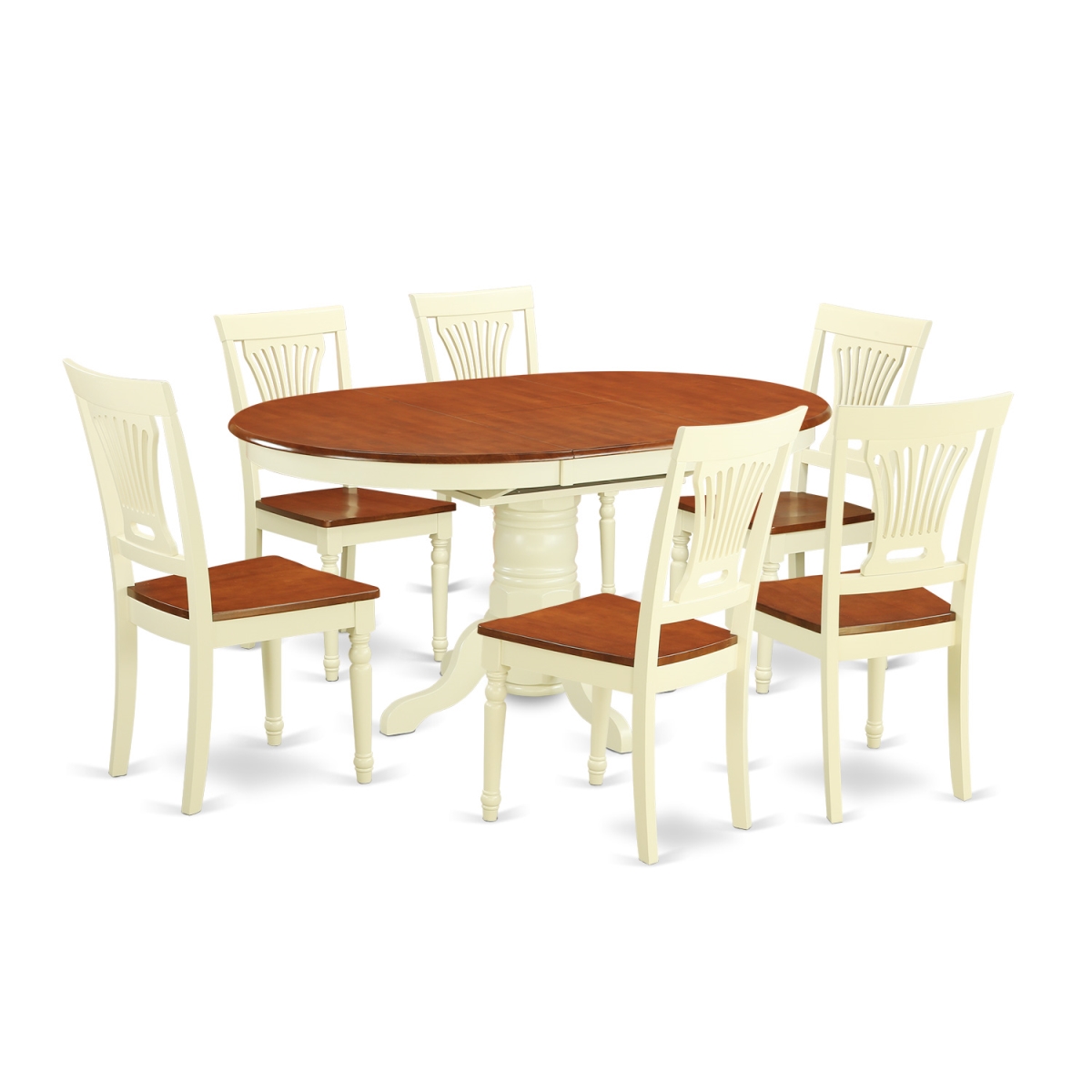 Picture of East West Furniture AVPL7-WHI-W Set Table with Leaf & 6 Wood Seat Chairs, Buttermilk & Cherry - 7 Piece
