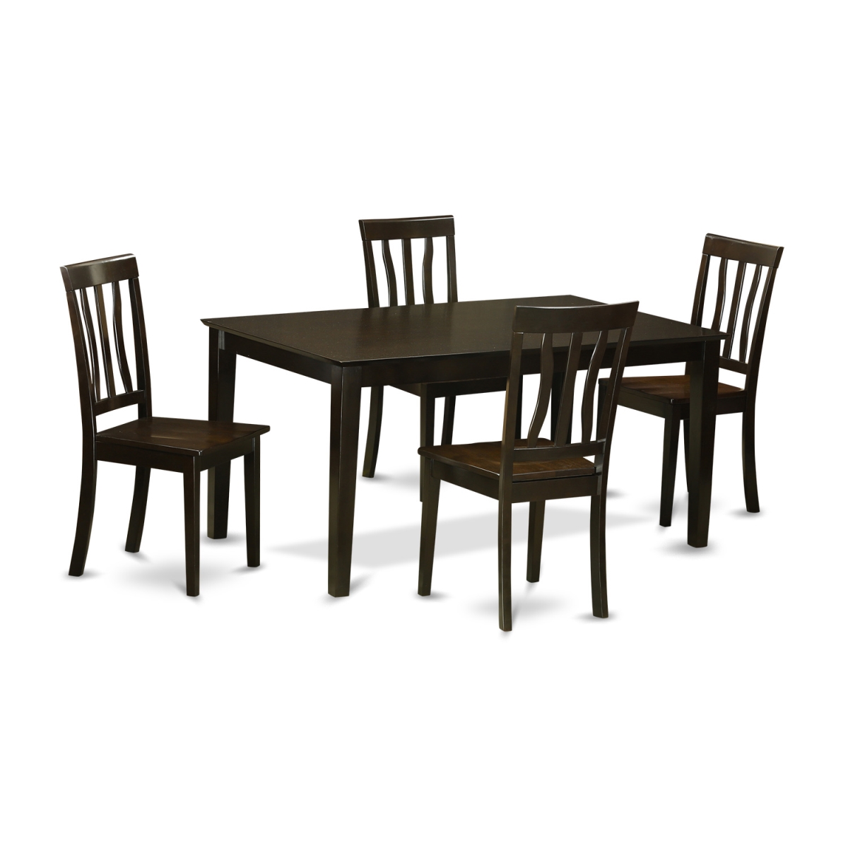 Table Set with 4 Table & 4 Wood Seat Chairs - 5 Piece